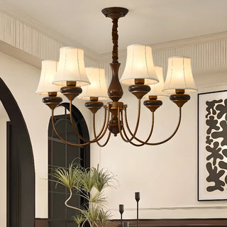 ZOWALA - Walnut Curve Arm Fabric Shade Living Room Chandelier Image - 3