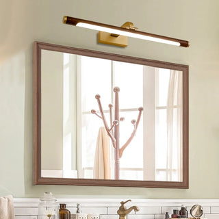 Wood and Gold Cylinder LED Vanity Mirror Light Zawala Image - 1