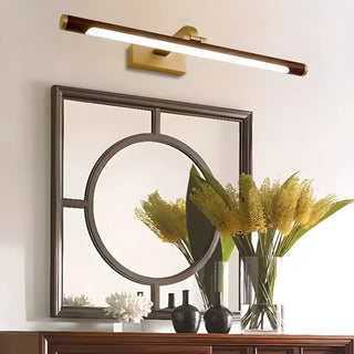Wood and Gold Cylinder LED Vanity Mirror Light Zawala Image - 2