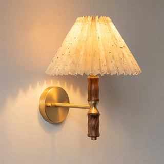 Classic Pleated Shade Walnut Metal Cone Wall Sconce Zawala Image - 1