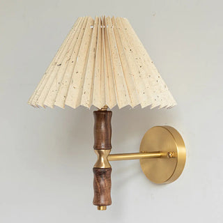 Classic Pleated Shade Walnut Metal Cone Wall Sconce Zawala Image - 10
