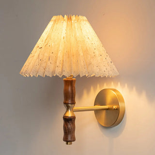 Classic Pleated Shade Walnut Metal Cone Wall Sconce Zawala Image - 11