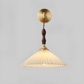Classic Pleated Shade Walnut Metal Cone Wall Sconce Zawala Image - 12