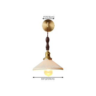 Classic Pleated Shade Walnut Metal Cone Wall Sconce Zawala #size