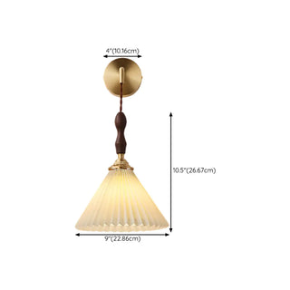 Classic Pleated Shade Walnut Metal Cone Wall Sconce Zawala Image - 16