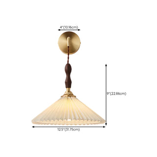 Classic Pleated Shade Walnut Metal Cone Wall Sconce Zawala Image - 17