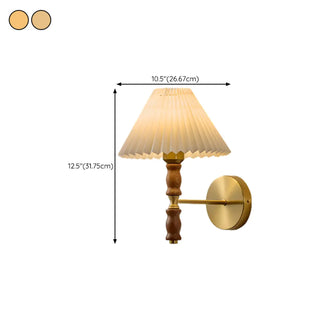 Classic Pleated Shade Walnut Metal Cone Wall Sconce Zawala Image - 18
