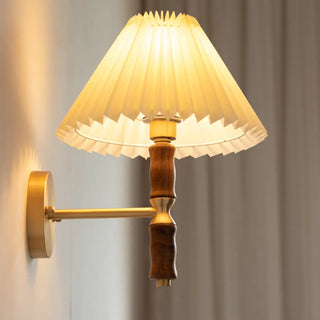 Classic Pleated Shade Walnut Metal Cone Wall Sconce Zawala Image - 2