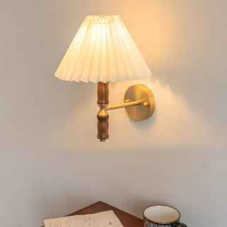 Classic Pleated Shade Walnut Metal Cone Wall Sconce Zawala Image - 3