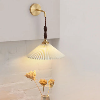 Classic Pleated Shade Walnut Metal Cone Wall Sconce Zawala Image - 4