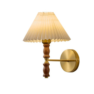 Classic Pleated Shade Walnut Metal Cone Wall Sconce Zawala Image - 6