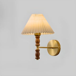 Classic Pleated Shade Walnut Metal Cone Wall Sconce Zawala Image - 7