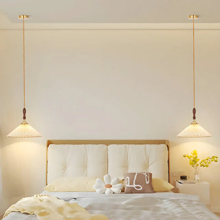 ZOWALA - Classic White Cone Pleated Fabric Bedroom Pendant Light Image - 1