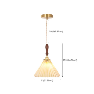ZOWALA - Classic White Cone Pleated Fabric Bedroom Pendant Light #size