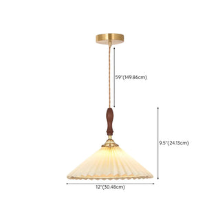 ZOWALA - Classic White Cone Pleated Fabric Bedroom Pendant Light Image - 17