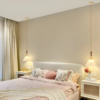 ZOWALA - Classic White Cone Pleated Fabric Bedroom Pendant Light Image - 2