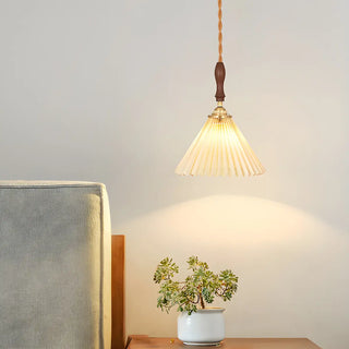 ZOWALA - Classic White Cone Pleated Fabric Bedroom Pendant Light Image - 3