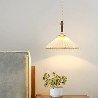 ZOWALA - Classic White Cone Pleated Fabric Bedroom Pendant Light Image - 4
