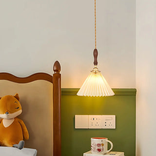 ZOWALA - Classic White Cone Pleated Fabric Bedroom Pendant Light Image - 5