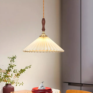 ZOWALA - Classic White Cone Pleated Fabric Bedroom Pendant Light Image - 6
