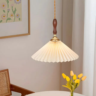 ZOWALA - Classic White Cone Pleated Fabric Bedroom Pendant Light Image - 7