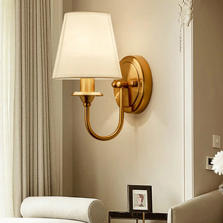 Classic White Fabric Shade Gold Cylinder Wall Sconce Zawala Image - 10