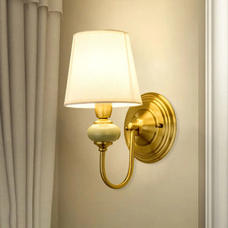 Classic White Fabric Shade Gold Cylinder Wall Sconce Zawala Image - 11