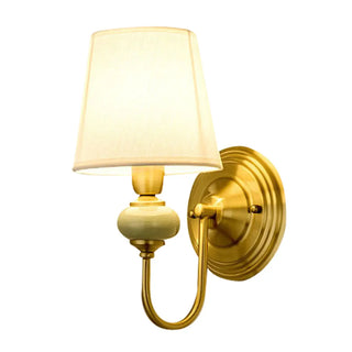 Classic White Fabric Shade Gold Cylinder Wall Sconce Zawala Image - 12