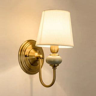 Classic White Fabric Shade Gold Cylinder Wall Sconce Zawala Image - 4