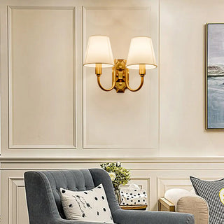 Classic White Fabric Shade Gold Cylinder Wall Sconce Zawala Image - 5