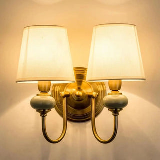 Classic White Fabric Shade Gold Cylinder Wall Sconce Zawala Image - 6