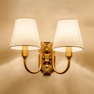 Classic White Fabric Shade Gold Cylinder Wall Sconce Zawala Image - 7