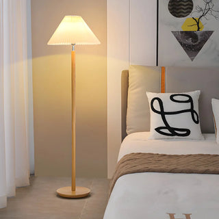 ZOWALA - White Pleated Shade Wooden Base Classic Floor Lamp Image - 1