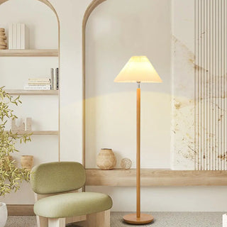 ZOWALA - White Pleated Shade Wooden Base Classic Floor Lamp Image - 10