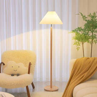 ZOWALA - White Pleated Shade Wooden Base Classic Floor Lamp Image - 2