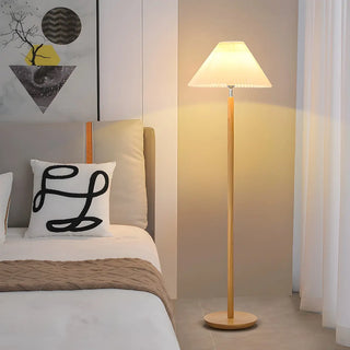 ZOWALA - White Pleated Shade Wooden Base Classic Floor Lamp Image - 3