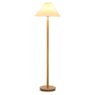 ZOWALA - White Pleated Shade Wooden Base Classic Floor Lamp Image - 4