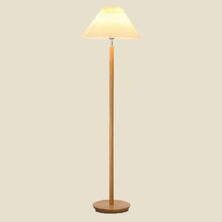 ZOWALA - White Pleated Shade Wooden Base Classic Floor Lamp Image - 8