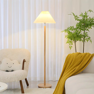 ZOWALA - White Pleated Shade Wooden Base Classic Floor Lamp Image - 9