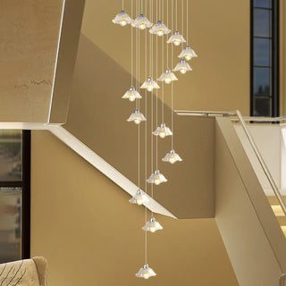 ZOWALA - Modern Stairwell Clear Glass Flower Cluster Pendant Lights Image - 2