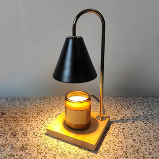 Stylish Black Cone Shade Wood Candle Warmer Table Lamp Zawala Image - 3