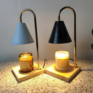 Stylish Black Cone Shade Wood Candle Warmer Table Lamp Zawala Image - 8