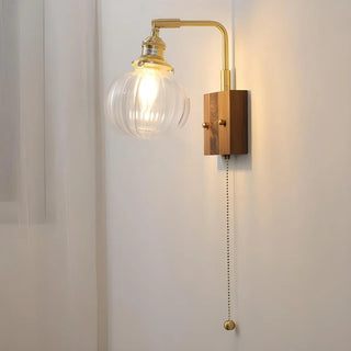 ZOWALA - Trendy Brass Globe Glass Wall Light with Pull Chain Image - 1