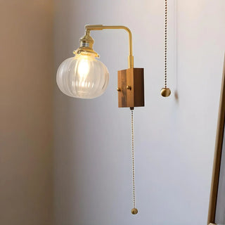 ZOWALA - Trendy Brass Globe Glass Wall Light with Pull Chain Image - 2