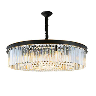ZOWALA - Drum Clear Prismatic Crystal Black Living Room Chandelier Image - 10