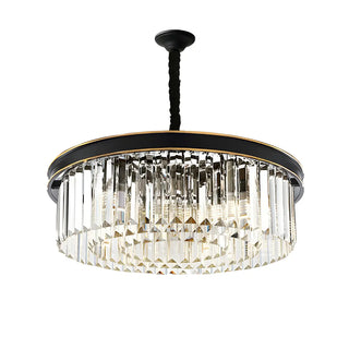 ZOWALA - Drum Clear Prismatic Crystal Black Living Room Chandelier Image - 11