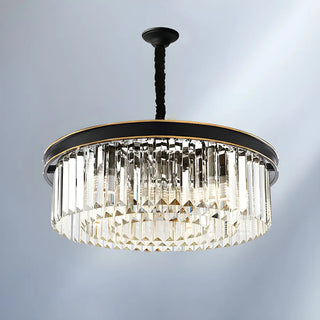 ZOWALA - Drum Clear Prismatic Crystal Black Living Room Chandelier Image - 12