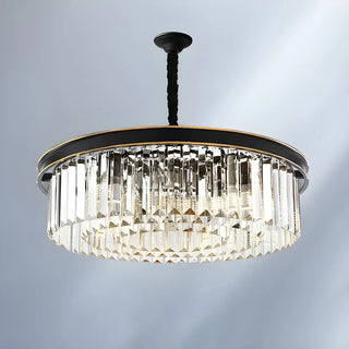 ZOWALA - Drum Clear Prismatic Crystal Black Living Room Chandelier Image - 13