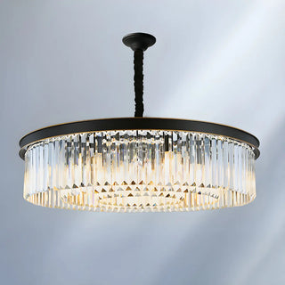 ZOWALA - Drum Clear Prismatic Crystal Black Living Room Chandelier Image - 14