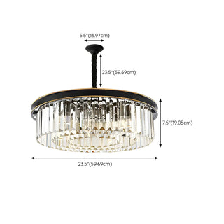 ZOWALA - Drum Clear Prismatic Crystal Black Living Room Chandelier Image - 16